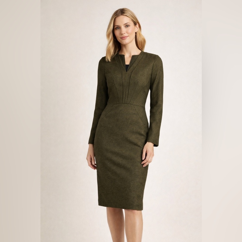 The Fold‎ Lexington Sophisticated Long Sleeve Dress Green  Wool blend Size 6